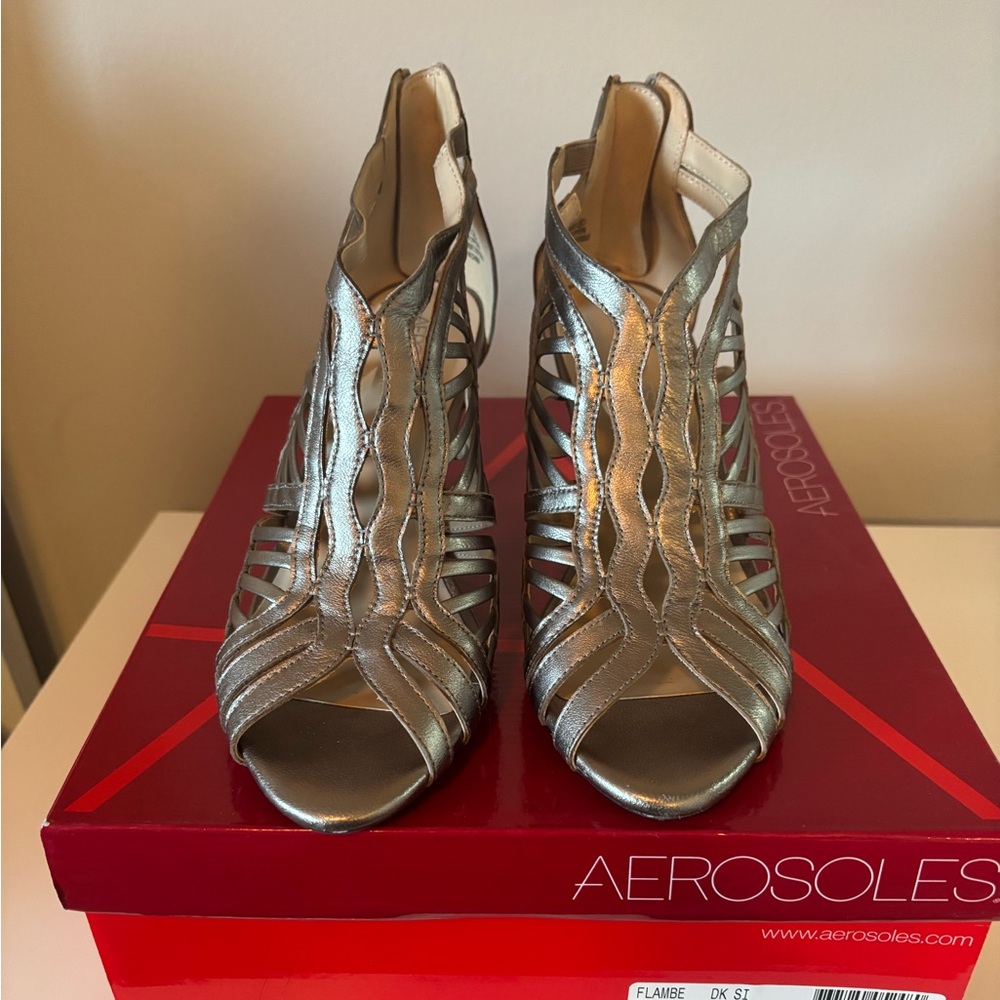 AEROSOLES Silver Strappy Heels